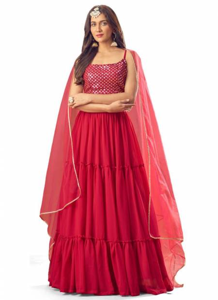 Red Colour SHREEMATEE RUMI New Designer Party Wear Pure Georgette Lahenga Choli Collection 127
